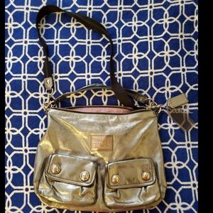 Coach Poppy Silver Metallic Hobo Crossbody bag